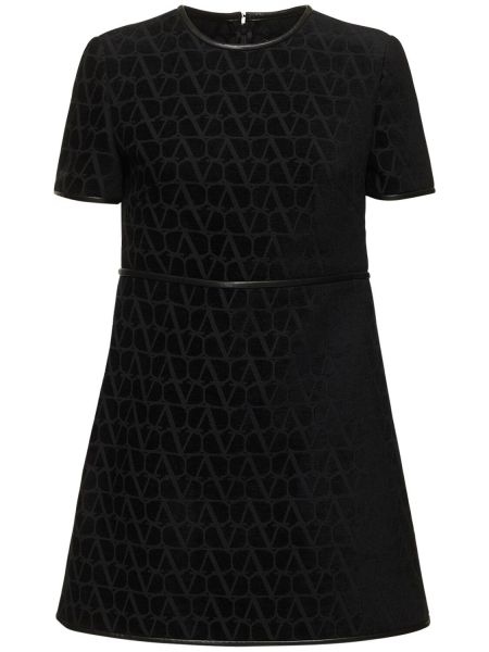 Žametna mini obleka iz rebrastega žameta iz žakarda Valentino črna
