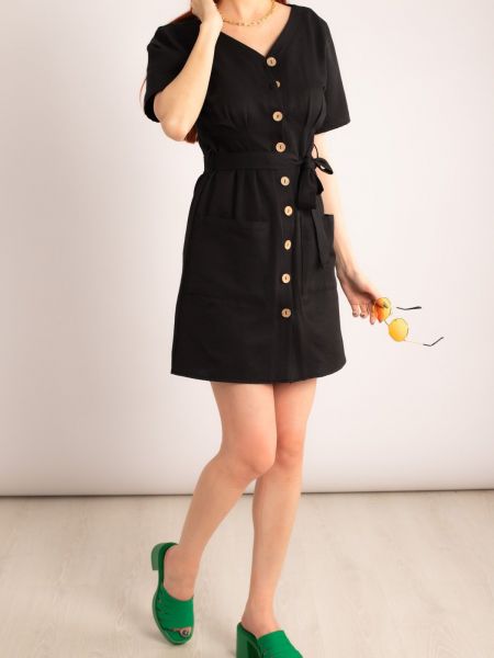 Φόρεμα με κουμπιά με λαιμόκοψη v Armonika μαύρο