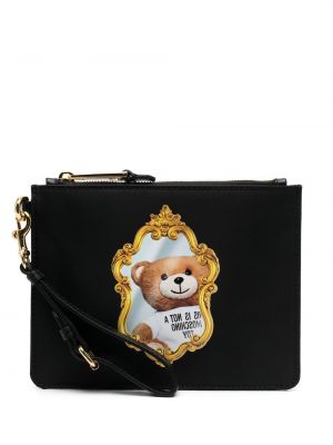 Trykt lær clutch Moschino svart