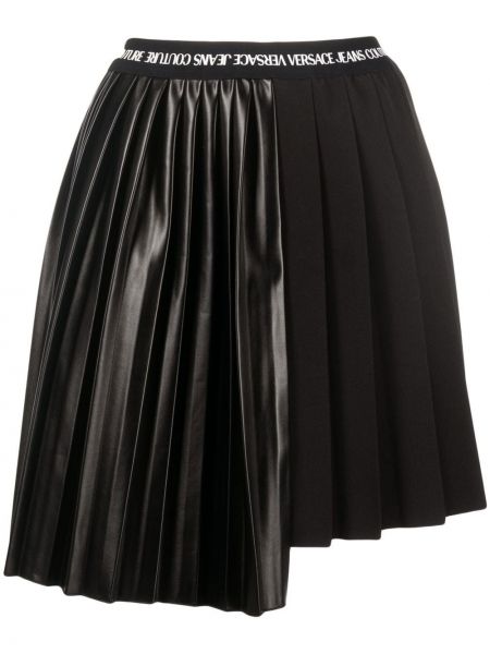 Plisirana asimetrična traper suknja Versace Jeans Couture crna