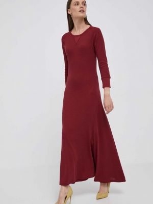 Бордовое хлопковое длинное платье Polo Ralph Lauren