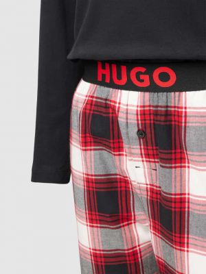 Piżama bawełniana w kratkę Hugo czerwona