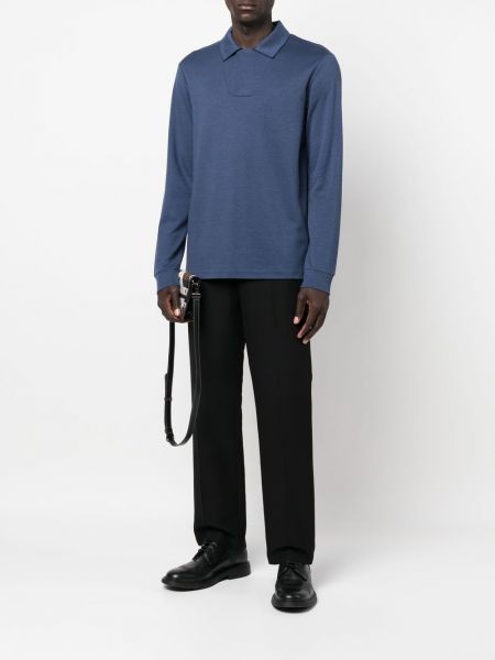 Polo en coton avec manches longues Giorgio Armani bleu