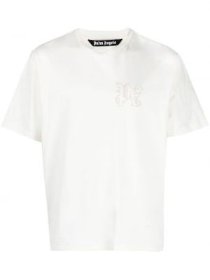 Памучна тениска бродирана Palm Angels бяло
