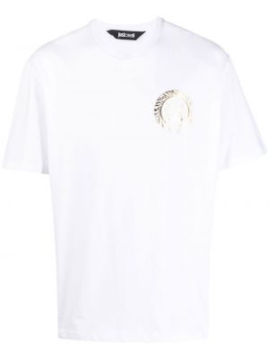 Памучна тениска с принт Just Cavalli бяло