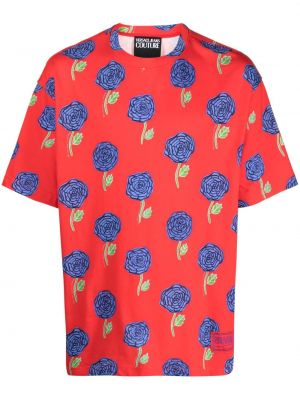 T-shirt a fiori Versace Jeans Couture rosso