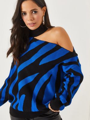 Oversized sveter so vzorom zebry Olalook modrá