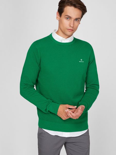 Хлопковый пуловер Gant зеленый