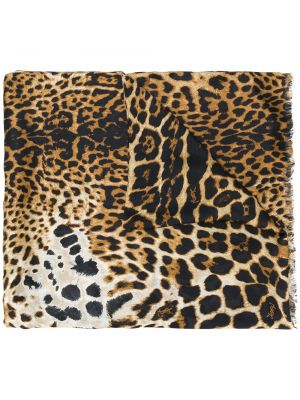 Hodvábny šál s potlačou s leopardím vzorom Saint Laurent čierna