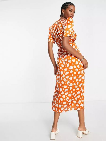 Платье миди с принтом с коротким рукавом French Connection оранжевое