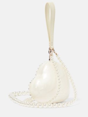 Geantă plic cu perle cu motiv cu inimi Simone Rocha alb