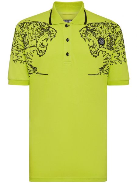 Bombažna polo majica s potiskom s tigrastim vzorcem Plein Sport rumena