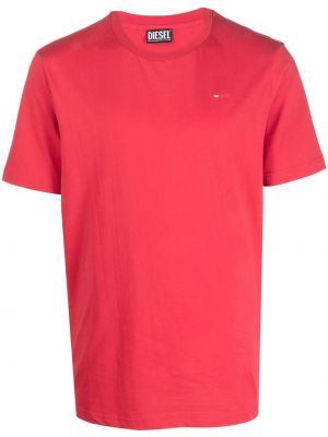 Памучна тениска бродирана Diesel червено