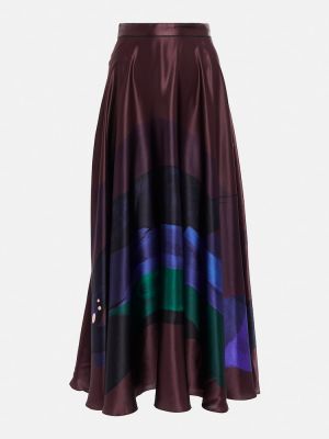 Hedvábné saténové dlouhá sukně s potiskem Roksanda fialové