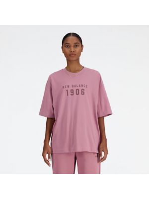 T-shirt en coton en jersey oversize New Balance rose