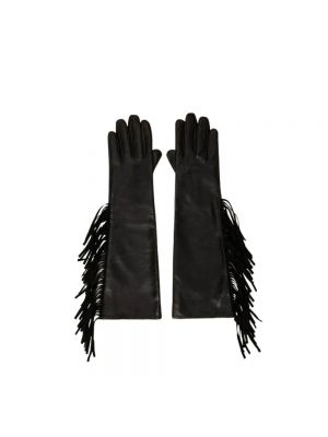 Rękawiczki z frędzli skórzane Twinset czarne