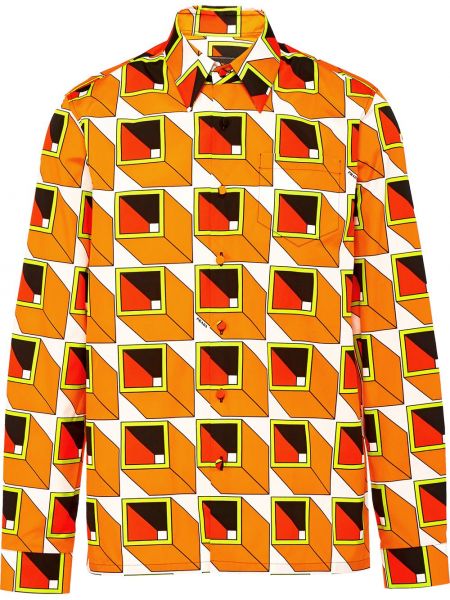Camisa con estampado con estampado geométrico Prada naranja