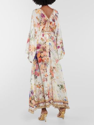 Vestido largo de seda de flores con volantes Camilla