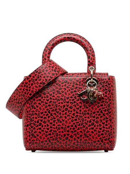Sac cartable en cuir à imprimé à imprimé léopard Christian Dior Pre-owned rouge