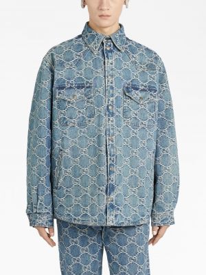 Veste en jean à imprimé en jacquard Gucci bleu