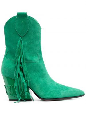 Semišové kotníkové boty s třásněmi Philipp Plein zelené