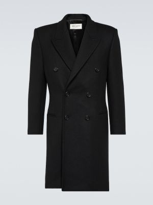 Вълнено вълнено палто Saint Laurent черно