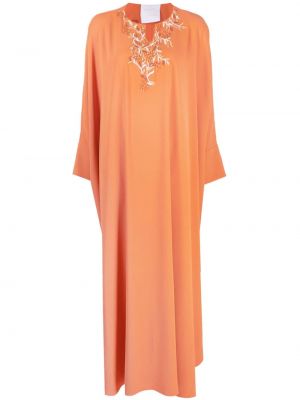 Haftowana sukienka długa w kwiatki Shatha Essa pomarańczowa