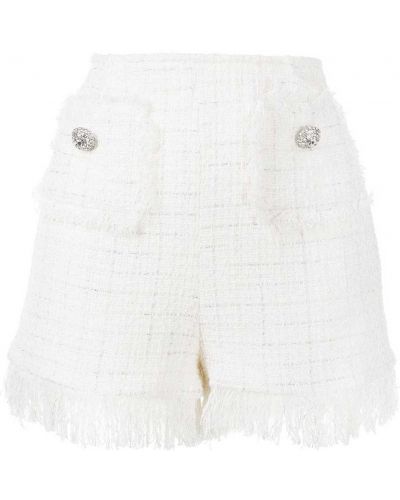 Pantalones cortos con flecos de tweed Blumarine blanco