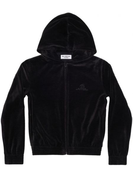 Samt hoodie mit stickerei Balenciaga schwarz