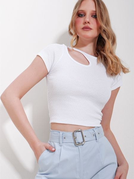 Πλεκτή μπλούζα Trend Alaçatı Stili λευκό