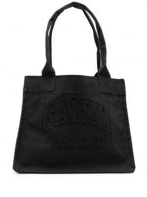 Τσάντα shopper με κέντημα Ganni μαύρο