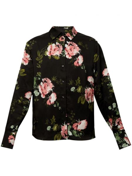 Bluză lungă cu model floral cu imagine Erdem negru