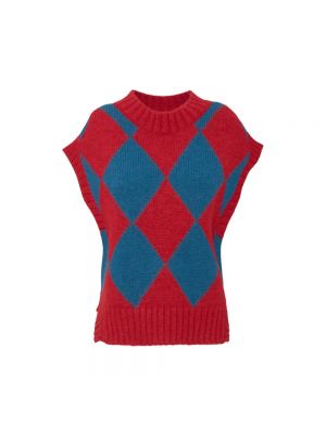 Sweter wełniany z wzorem argyle La Doublej czerwony