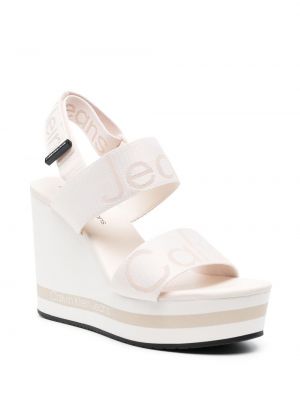 Sandales à talons compensés en jacquard Calvin Klein Jeans blanc