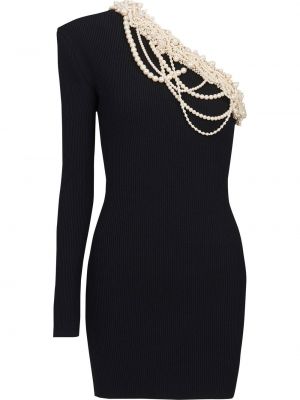 Асиметрична коктейлна рокля с перли Balmain черно