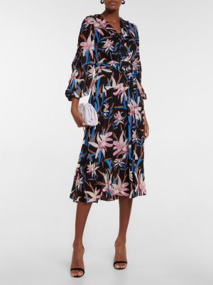 Virágos midi ruha Diane Von Furstenberg fekete