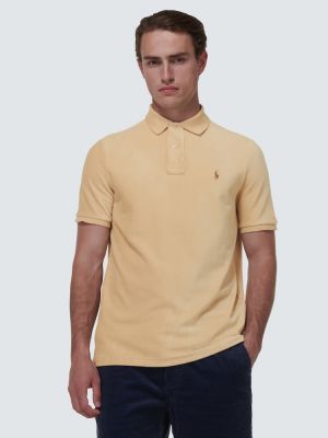 Bombažna žametna polo majica iz rebrastega žameta Polo Ralph Lauren bež