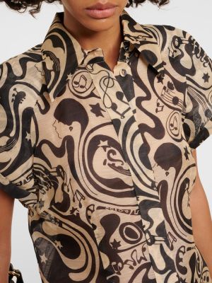 Svilena lanena bluza s printom Zimmermann crna