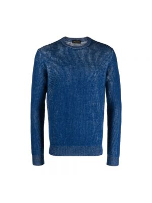 Sweter z okrągłym dekoltem Roberto Collina niebieski