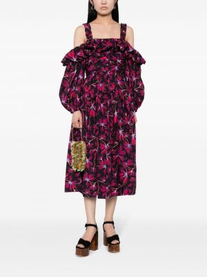 Květinové bavlněné midi šaty s potiskem Ulla Johnson černé