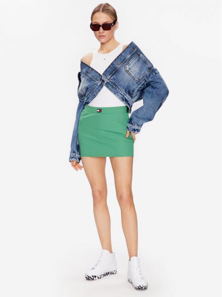 Приталенная джинсовая юбка Tommy Jeans зеленая