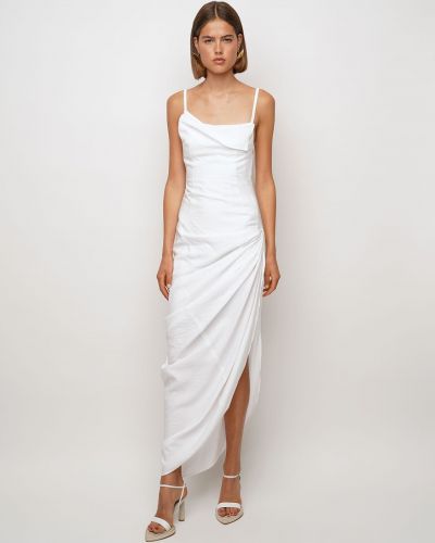 Viskózové dlouhé šaty Jacquemus biela