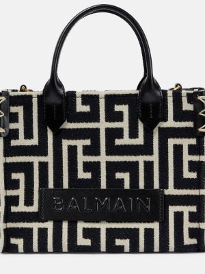 Bolso shopper de cuero de tejido jacquard de tejido jacquard Balmain