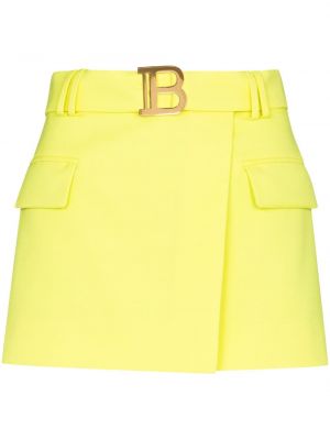 Mini spódniczka dopasowana wełniana na zamek Balmain - żółty