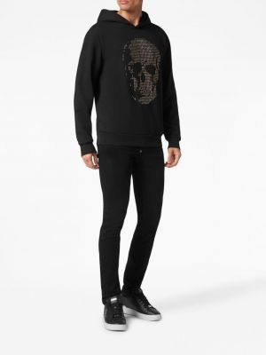 Kokvilnas kapučdžemperis ar izšuvumiem Philipp Plein melns