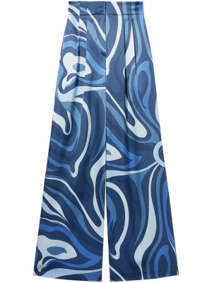 Копринени широки панталони тип „марлен“ с принт с абстрактен десен Pucci синьо