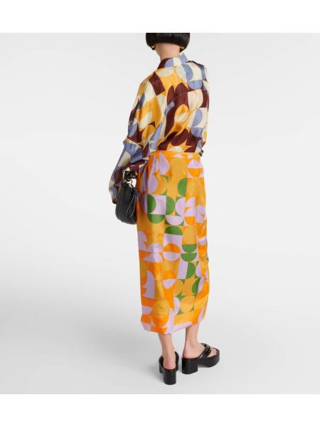 Μεταξωτή σατέν maxi φούστα με σχέδιο Dries Van Noten πορτοκαλί