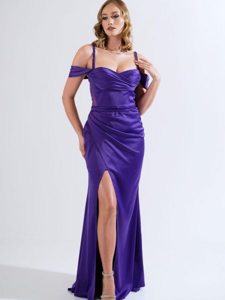 Saténové večerné šaty Carmen fialová