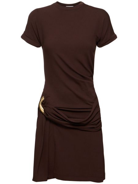 Drapované džerzej viskózové mini šaty Ferragamo hnedá