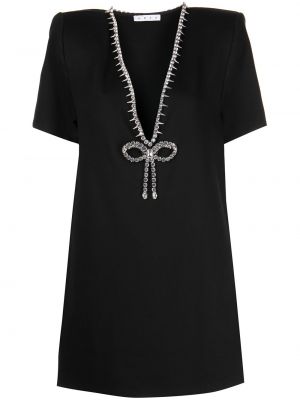 Вечерна рокля с панделка с v-образно деколте с кристали Area черно
